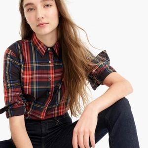 J.Crew Slim Fit Stretch Tartan Plaid Black Button Down Shirt Size XL